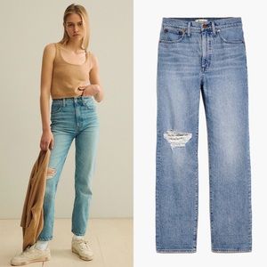 MADEWELL Perfect Vintage Straight Jean Distressed High-rise Light Wash -…